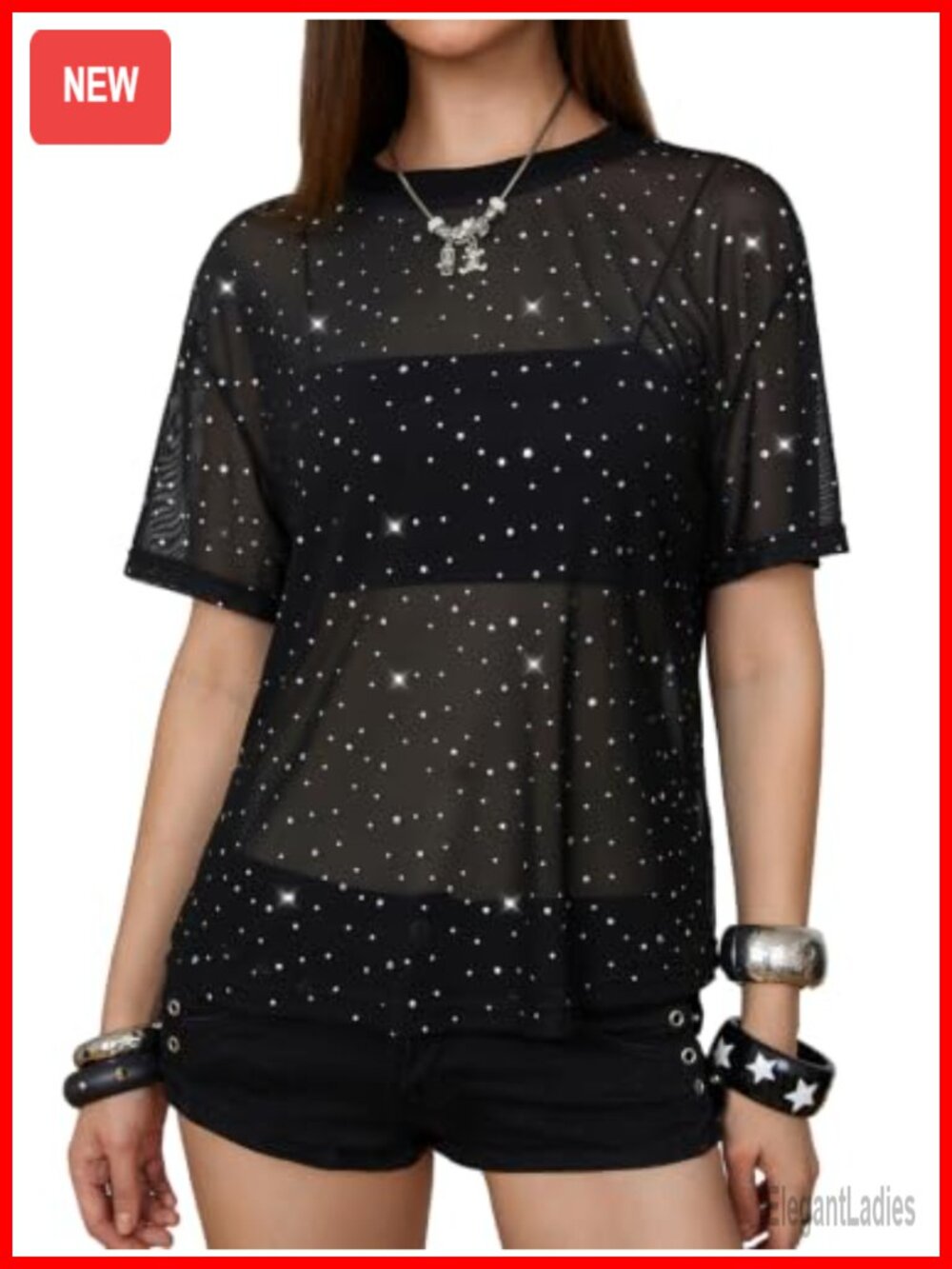 Sequin Sparkly Mesh Short Sleeve Rave Top Club Wear